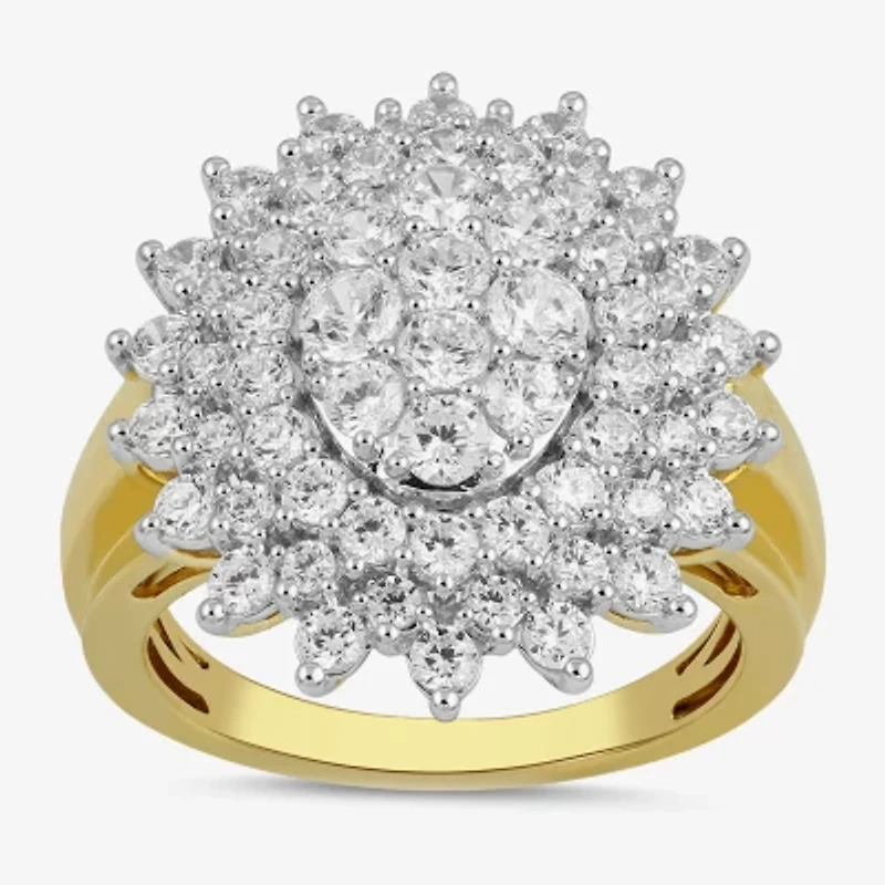 Womens CT. T.W. Lab Grown White Diamond 10K Gold Cluster Cocktail Ring