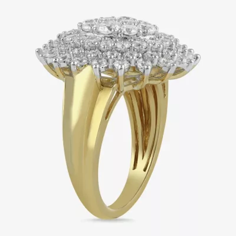 Womens CT. T.W. Lab Grown White Diamond 10K Gold Cluster Cocktail Ring