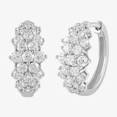 Womens 1 CT. T.W. White Diamond 10K Gold 16.1mm Hoop Earrings