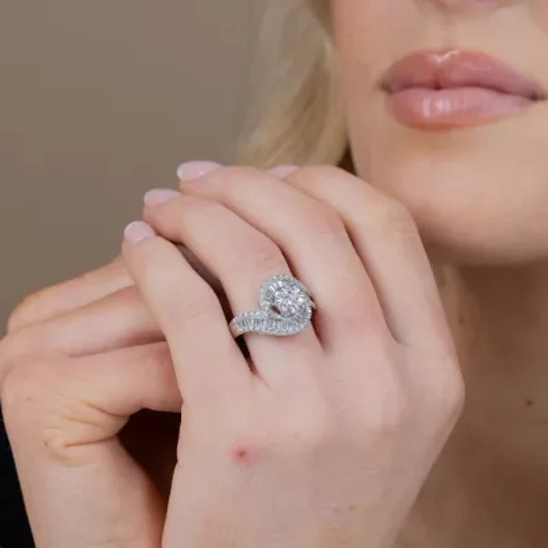 Diamond Blossom (G / Si2) Womens 2 CT. T.W. Lab Grown White 10K Gold Cluster Side Stone Cocktail Ring