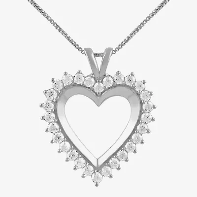 Womens 1 CT. T.W. Lab Grown White Diamond 10K Gold Heart 18 Inch Pendant Necklace
