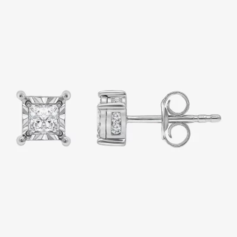 I / I1) 1 CT. T.W. Lab Grown White Diamond 10K White Gold Stud Earrings