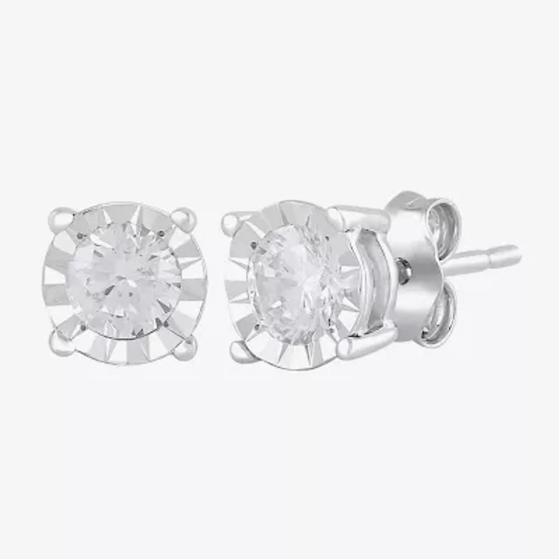 Womens 1 CT. T.W. Lab Grown White Diamond Sterling Silver Round Earring Set