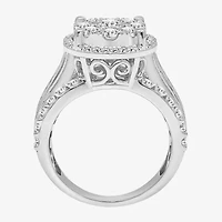 Round 2 CT.T.W. Natural Diamond Side Stone Halo Engagement Ring White or Yellow 10K 14K Gold