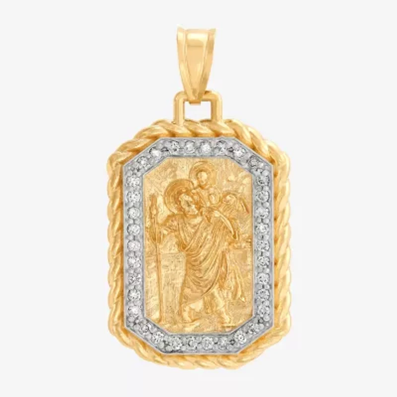 St. Christopher Mens White Cubic Zirconia 10K Gold Pendant