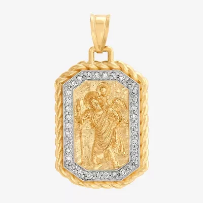 St. Christopher Mens White Cubic Zirconia 10K Gold Pendant