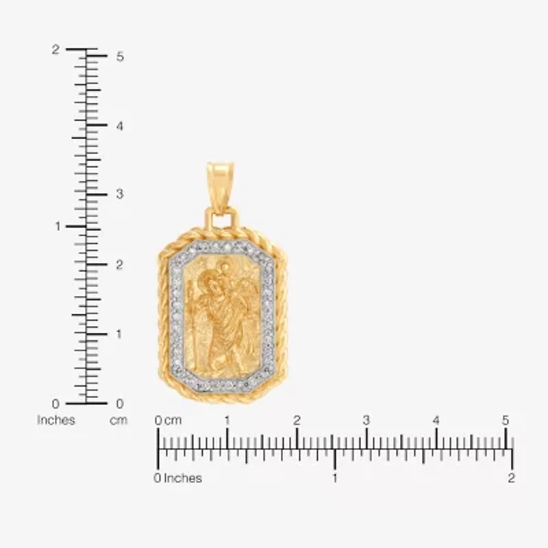 St. Christopher Mens White Cubic Zirconia 10K Gold Pendant