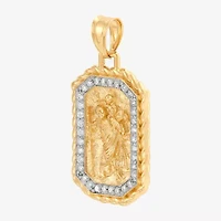 St. Christopher Mens White Cubic Zirconia 10K Gold Pendant