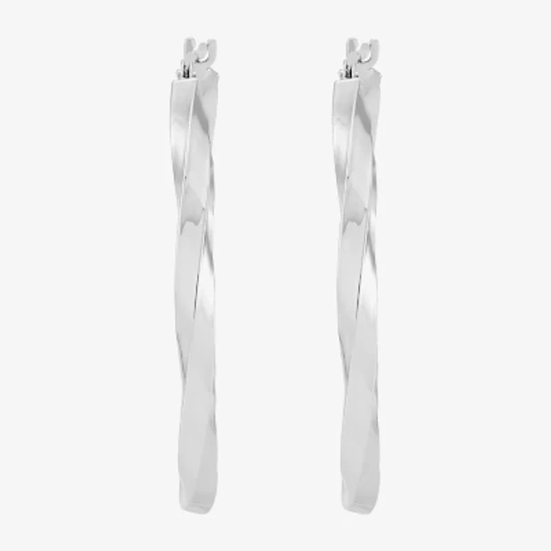 Womens 14K White Gold 30mm Round Hoop Earrings