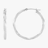 Womens 14K White Gold 30mm Round Hoop Earrings