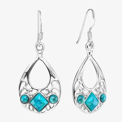 Enhanced Turquoise Sterling Silver Openwork Teardrop Earrings