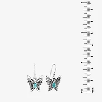 Womens Enhanced Blue Turquoise Sterling Silver Butterfly Drop Earrings