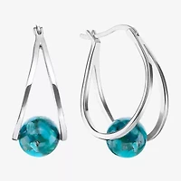 Womens Enhanced Blue Turquoise Sterling Silver 26.4mm Ball Round Hoop Earrings