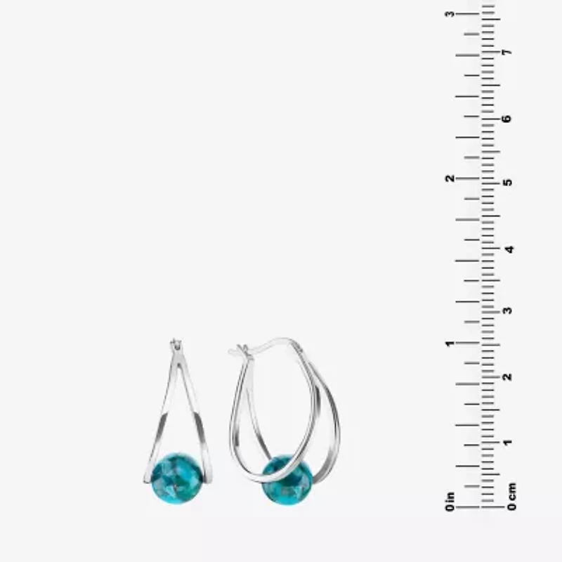 Womens Enhanced Blue Turquoise Sterling Silver 26.4mm Ball Round Hoop Earrings