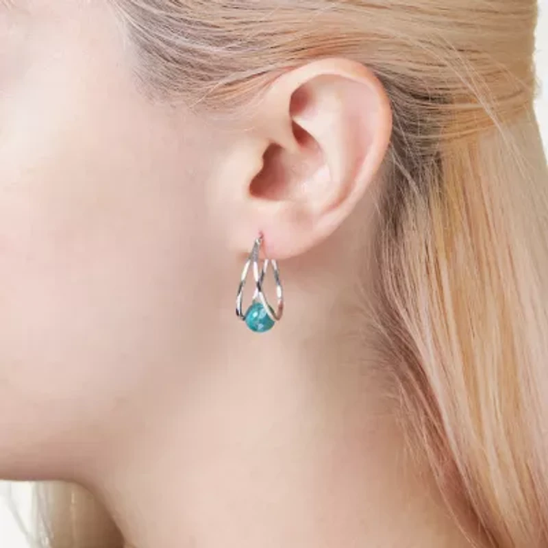 Womens Enhanced Blue Turquoise Sterling Silver 26.4mm Ball Round Hoop Earrings