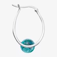 Womens Enhanced Blue Turquoise Sterling Silver 26.4mm Ball Round Hoop Earrings