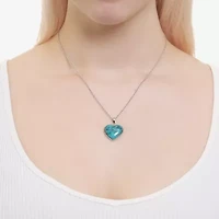 Womens Enhanced Blue Turquoise Sterling Silver Heart 18 Inch Pendant Necklace