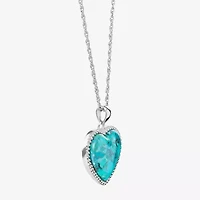 Womens Enhanced Blue Turquoise Sterling Silver Heart 18 Inch Pendant Necklace