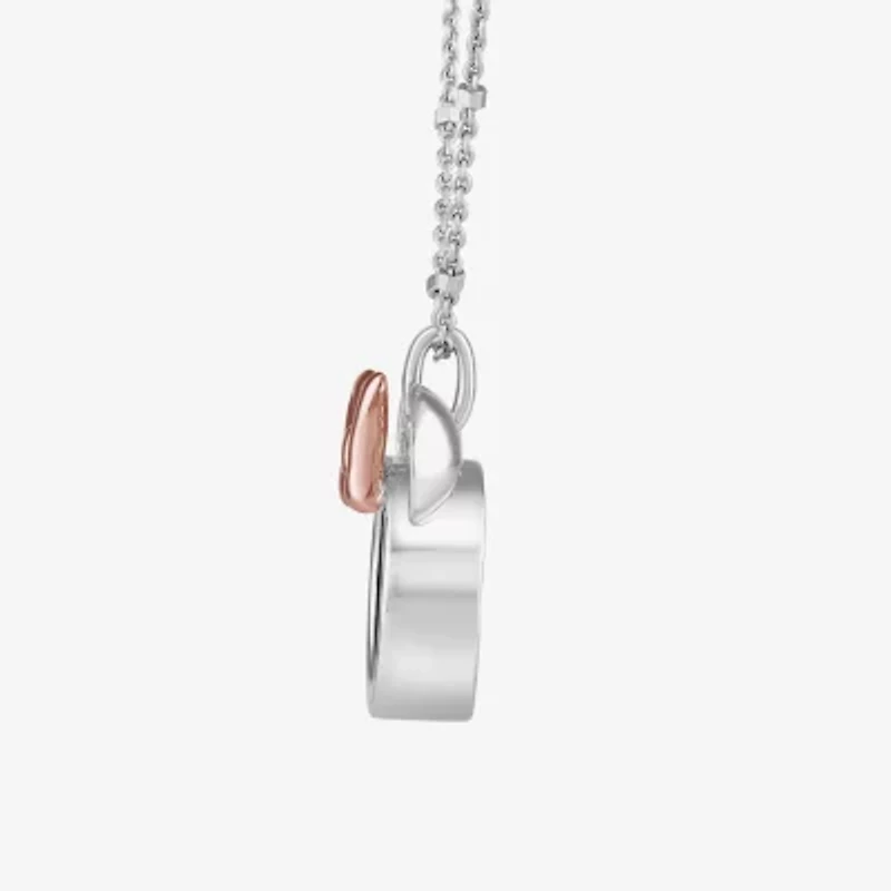 Disney Jewels Collection Womens 1/10 CT. T.W. Natural White Diamond 14K Rose Gold Over Silver Sterling Silver Bow 18 Inch Pendant Necklace
