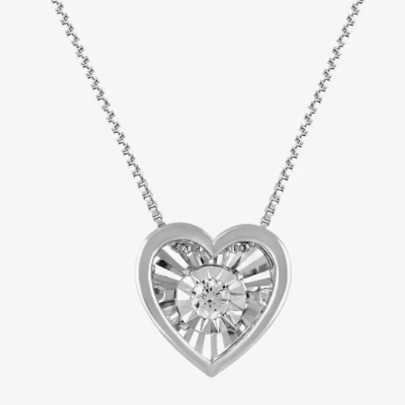 Womens 1/10 CT. T.W. Lab Grown White Diamond Sterling Silver Heart Inch Pendant Necklace