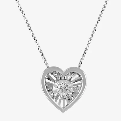 Womens 1/10 CT. T.W. Lab Grown White Diamond Sterling Silver Heart Inch Pendant Necklace