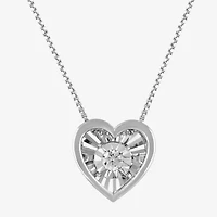 Womens 1/10 CT. T.W. Lab Grown White Diamond Sterling Silver Heart Inch Pendant Necklace