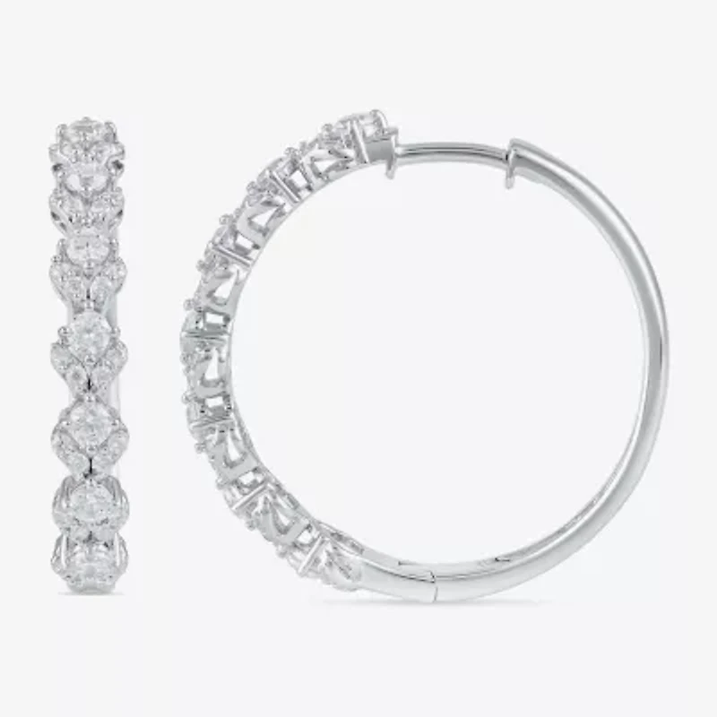 Womens 1 CT. T.W. Lab Grown White Diamond Sterling Silver 24.9mm Hoop Earrings