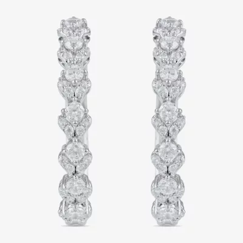 Womens 1 CT. T.W. Lab Grown White Diamond Sterling Silver 24.9mm Hoop Earrings