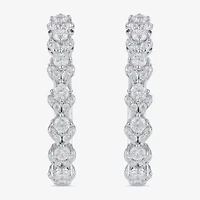 Womens 1 CT. T.W. Lab Grown White Diamond Sterling Silver 24.9mm Hoop Earrings
