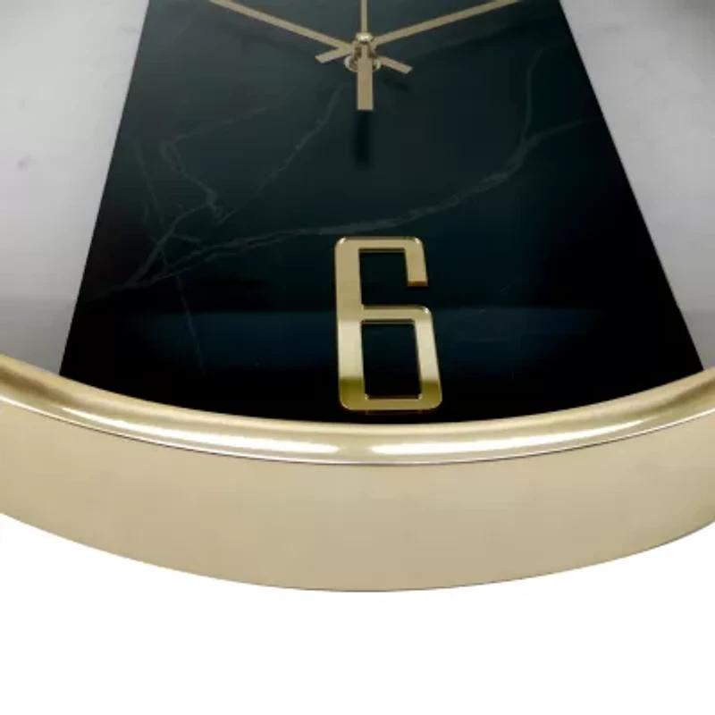 Westclox 16" Contemporary Gold And Black Marble Wall Clock