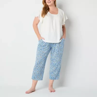 Liz Claiborne Womens Round Neck Short Sleeve 2-pc. Plus Pajama Sets
