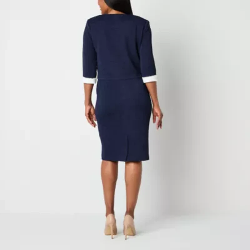 Maya Brooke Womens Pearl Trim Jacket Dress