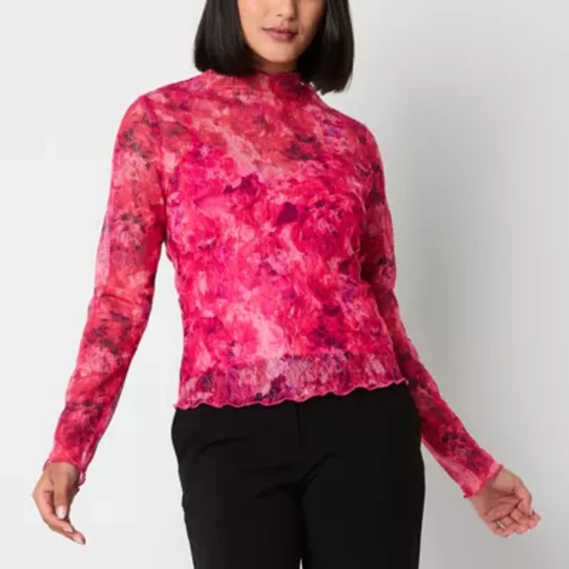 by&by Womens Mock Neck Long Sleeve Juniors Blouse