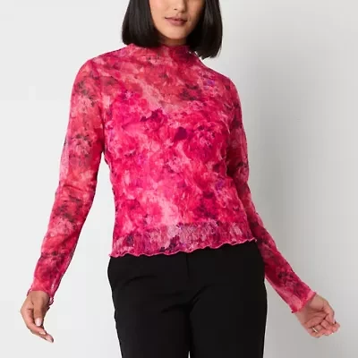 by&by Womens Mock Neck Long Sleeve Juniors Blouse