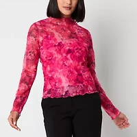 by&by Womens Mock Neck Long Sleeve Juniors Blouse