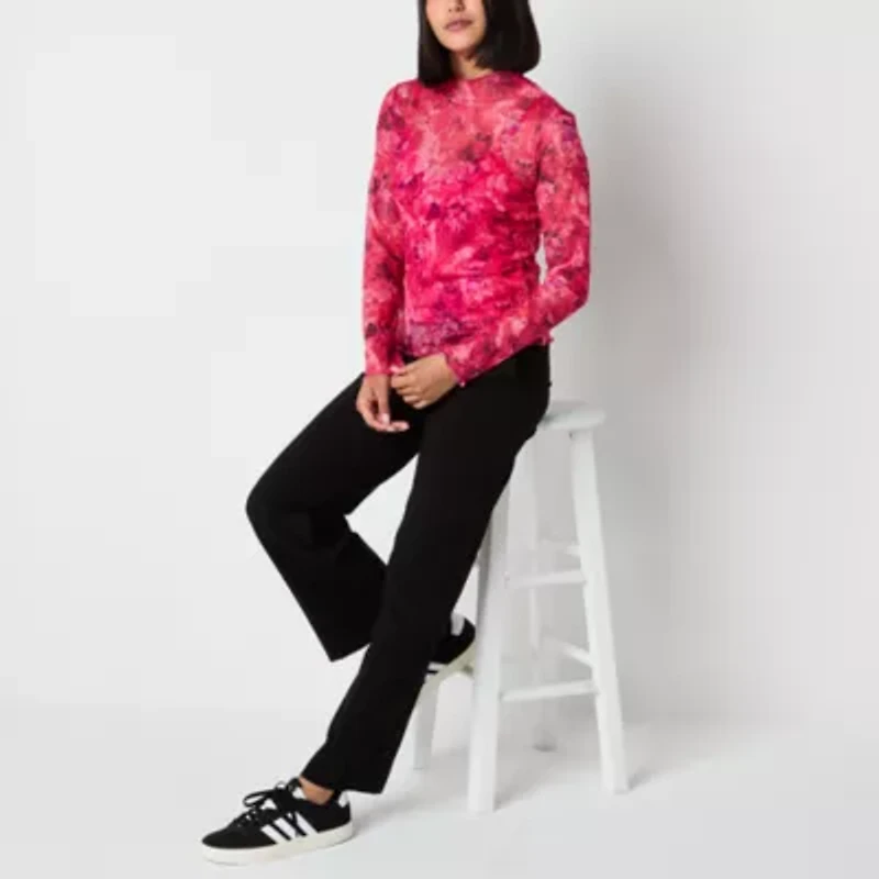 by&by Womens Mock Neck Long Sleeve Juniors Blouse