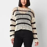 Arizona Juniors Womens Crew Neck Long Sleeve Striped Pullover Sweater