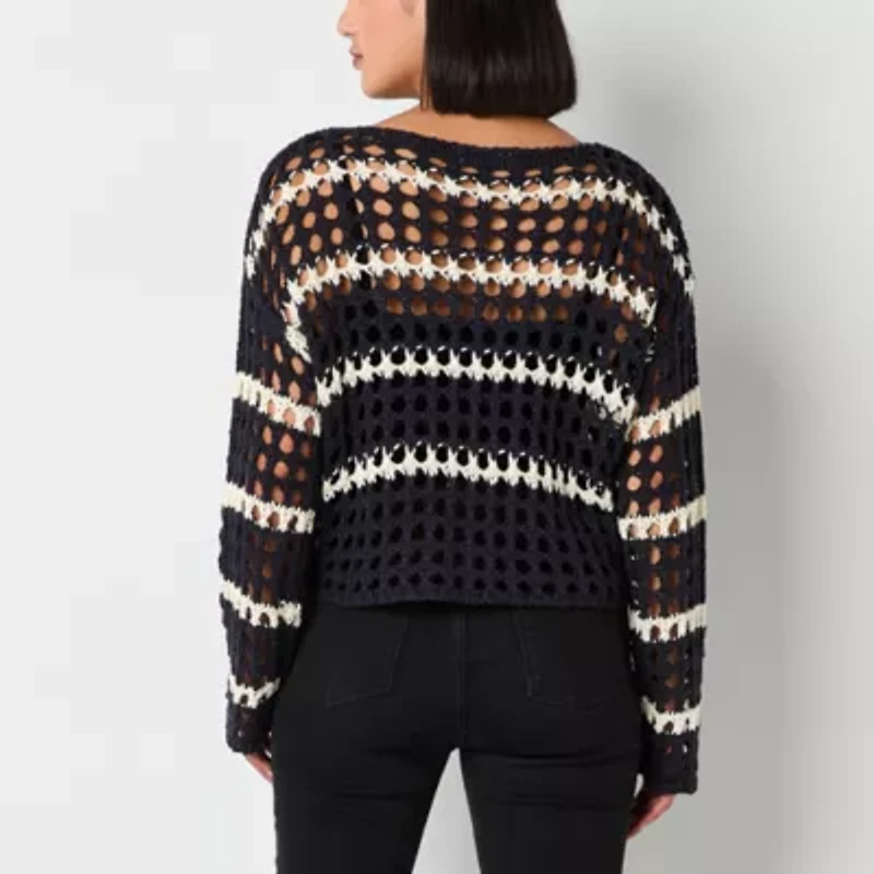Arizona Juniors Womens Crew Neck Long Sleeve Striped Pullover Sweater