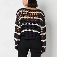 Arizona Juniors Womens Crew Neck Long Sleeve Striped Pullover Sweater