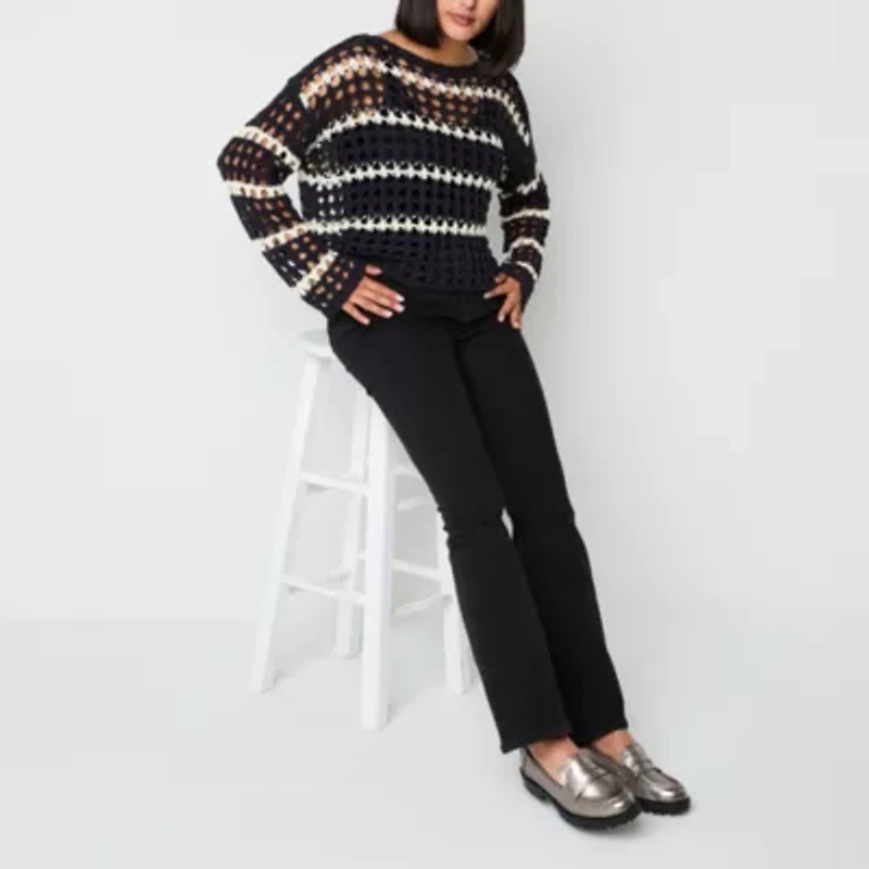 Arizona Juniors Womens Crew Neck Long Sleeve Striped Pullover Sweater