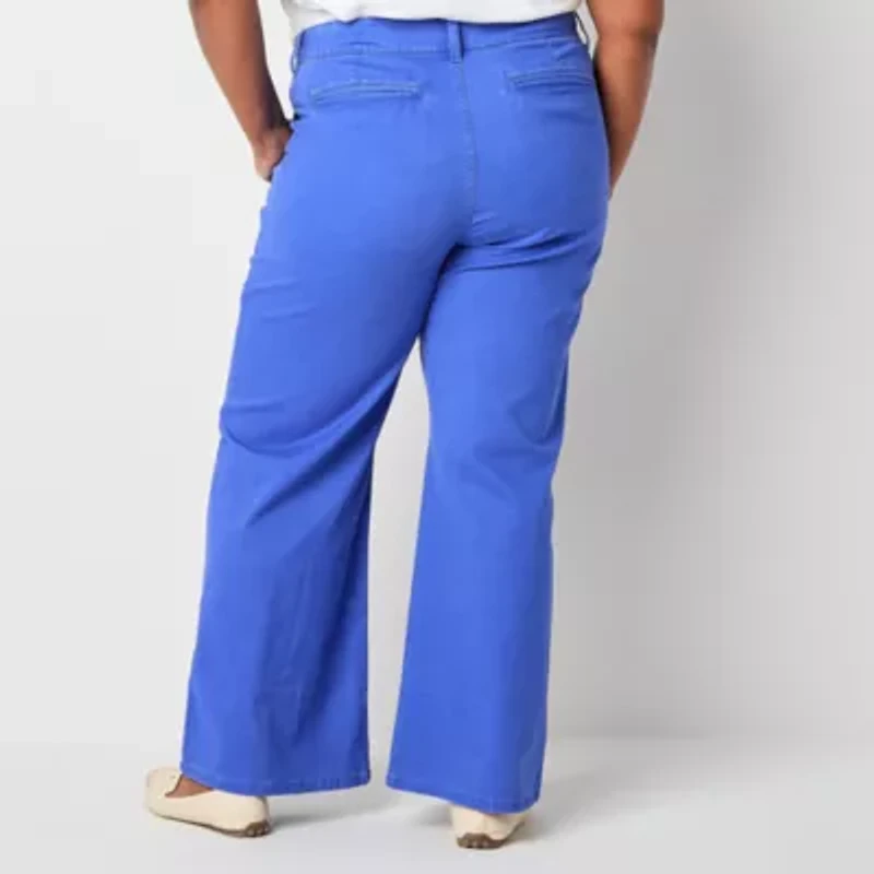 St. John's Bay Womens Wide Leg High Rise Plus Trouser
