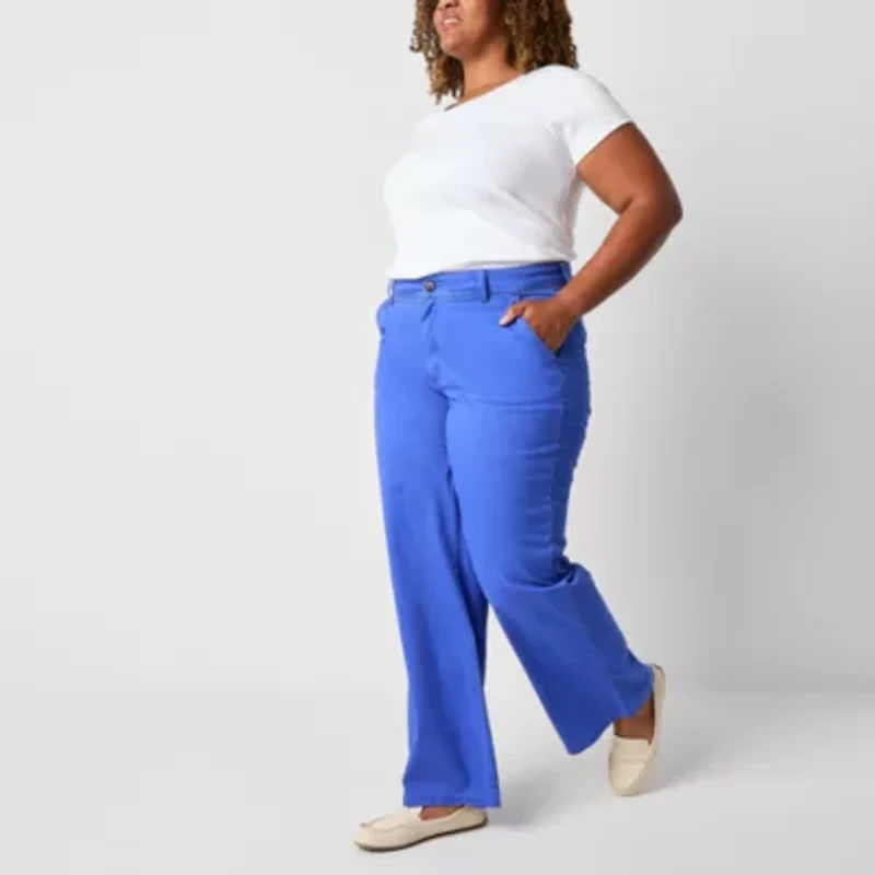 St. John's Bay Womens Wide Leg High Rise Plus Trouser