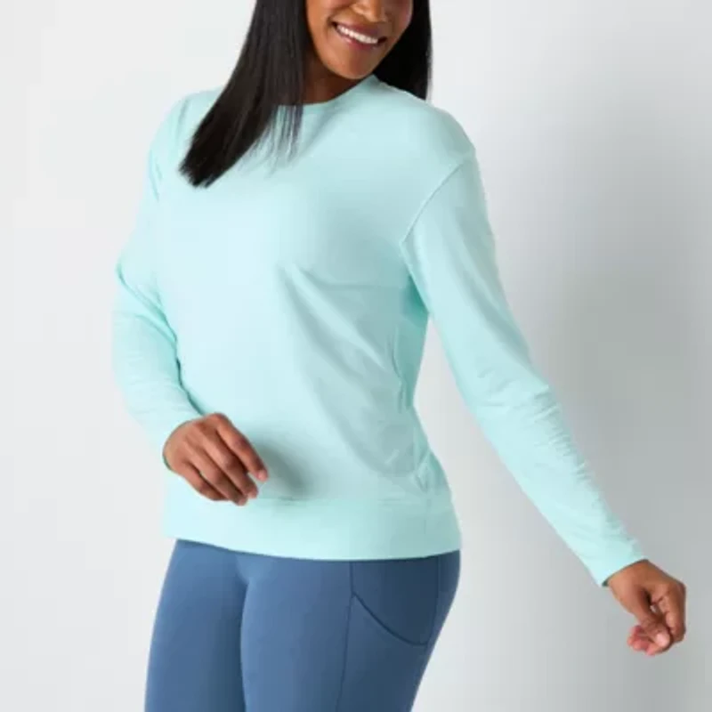 Xersion Womens Soft French Terry Crew Neck Long Sleeve Sweatshirt