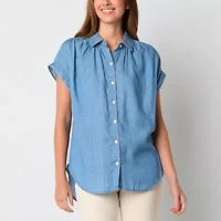 a.n.a Soft Drape Womens Short Sleeve Blouse