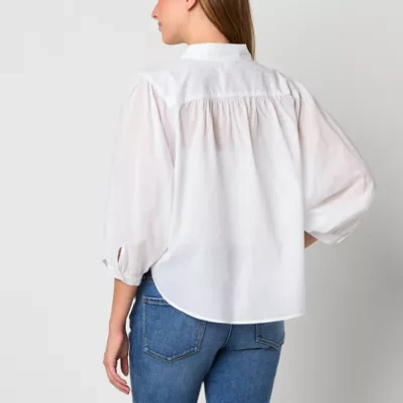 a.n.a Womens Long Sleeve Balloon Sleeve Loose Fit Button-Down Shirt