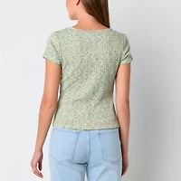 a.n.a Ribbed Womens Split Tie Neck Short Sleeve T-Shirt