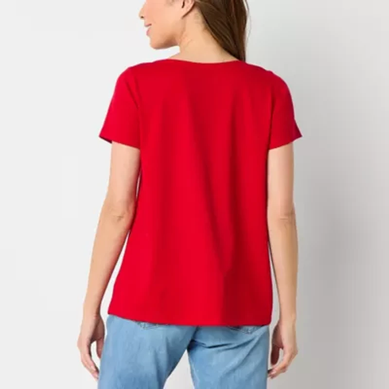 St. John's Bay Womens Easy-on + Easy-off Crew Neck Short Sleeve Adaptive T-Shirt