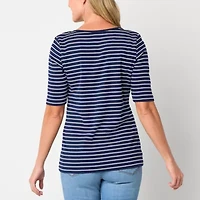 St. John's Bay Womens Boat Neck Elbow Sleeve Blouse