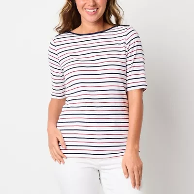 St. John's Bay Womens Boat Neck Elbow Sleeve Blouse