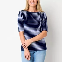 St. John's Bay Womens Boat Neck Elbow Sleeve Blouse